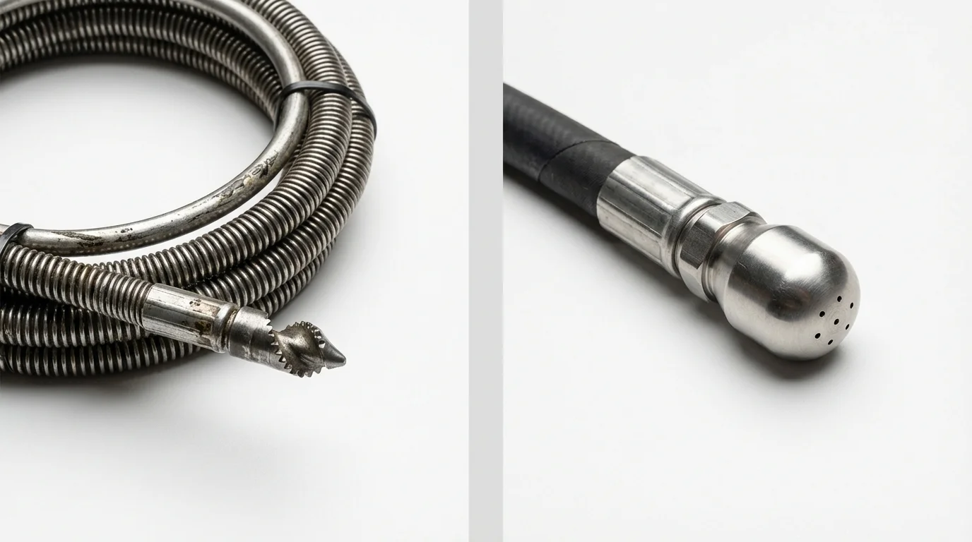 Drain snake cable and hydro jetting nozzle used for drain cleaning in Rutherford, TN