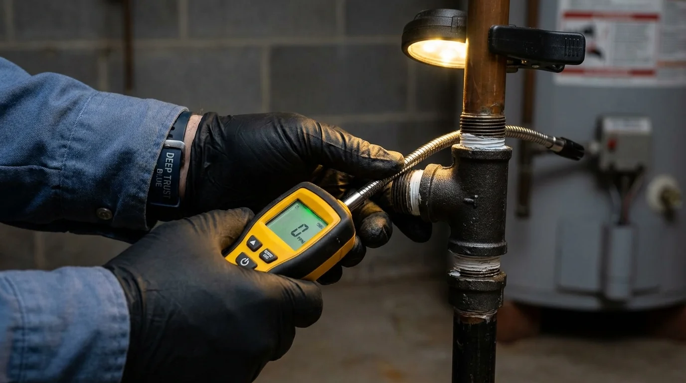 Gas leak detection with electronic sniffer by Johns Plumbing LLC in Rutherford