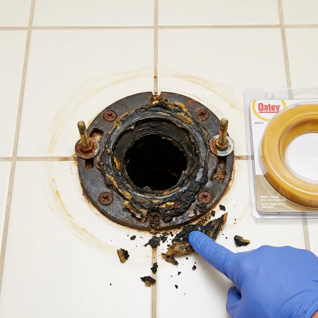 Failed wax ring showing water seepage at the base of a toilet in a Rutherford, TN home