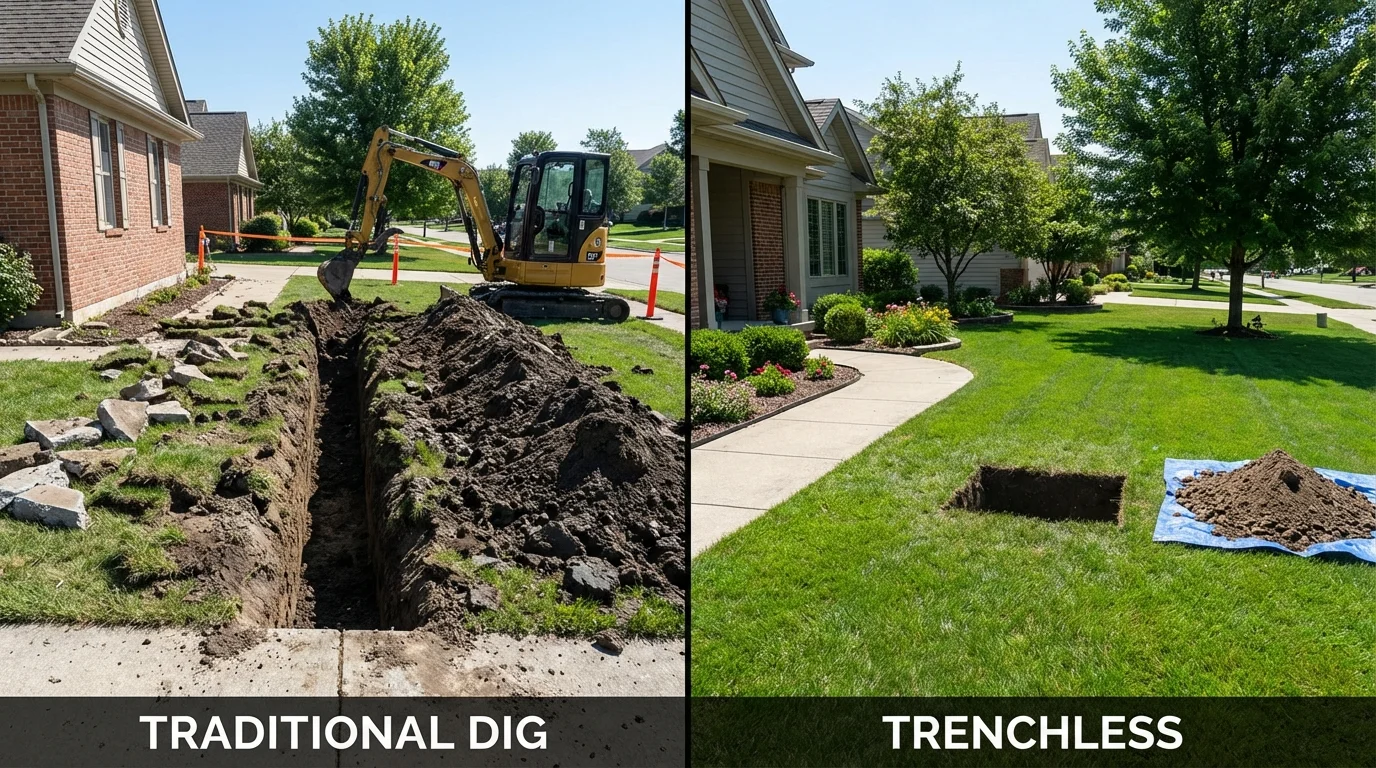 Trenchless sewer repair with minimal yard damage versus traditional excavation in Rutherford, TN